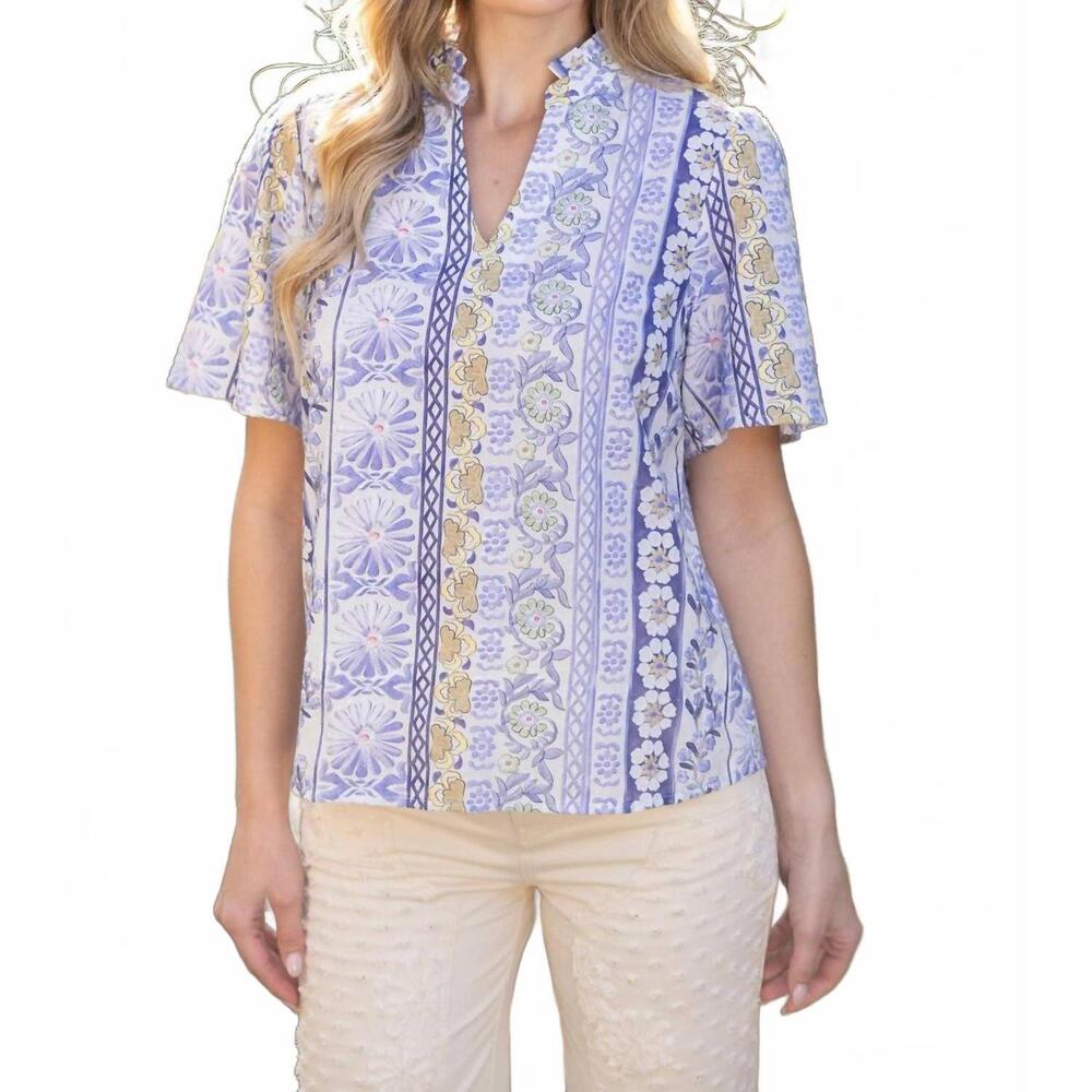 NEW VOY floral ruffle collar days top in lavender